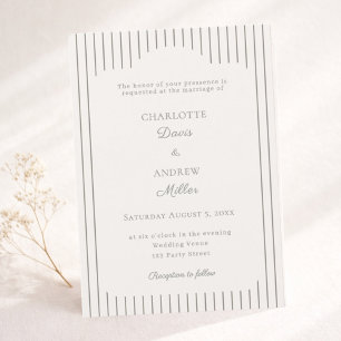 Ivory Taupe Pinstriped elegant classic Wedding  Invitation