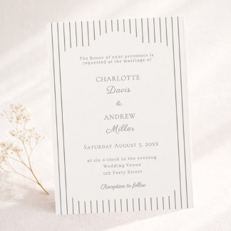 Ivory Taupe Pinstriped elegant classic Wedding  Invitation