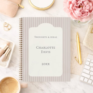 Ivory taupe pinstriped elegant modern notebook