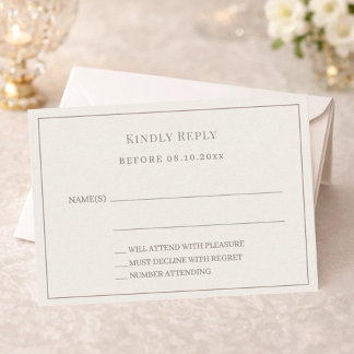 Ivory taupe pinstriped wedding response RSVP Card