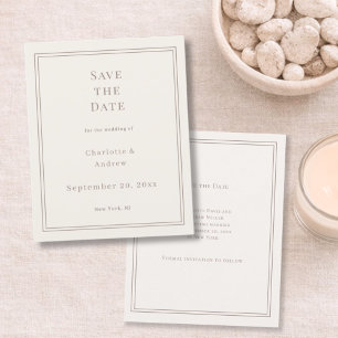 Ivory taupe simple wedding Save the Date Card