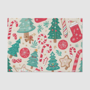 Ivory Teal Candy Cane Tree Christmas Pattern Tissue Paper