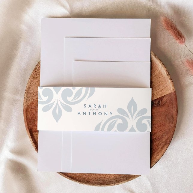 Ivory Teal Grey Classic Elegant Script Wedding Invitation Belly Band (Creator Uploaded)