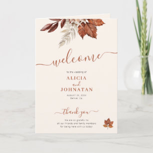 Ivory terracotta rust leaves autumn fall wedding programme