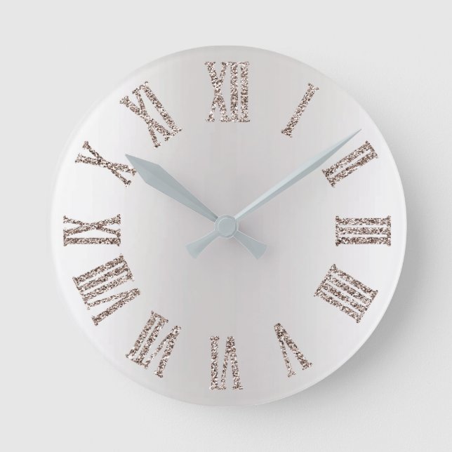Ivory Titanium Glitter Grey Silver  Minimal Metal Round Clock (Front)