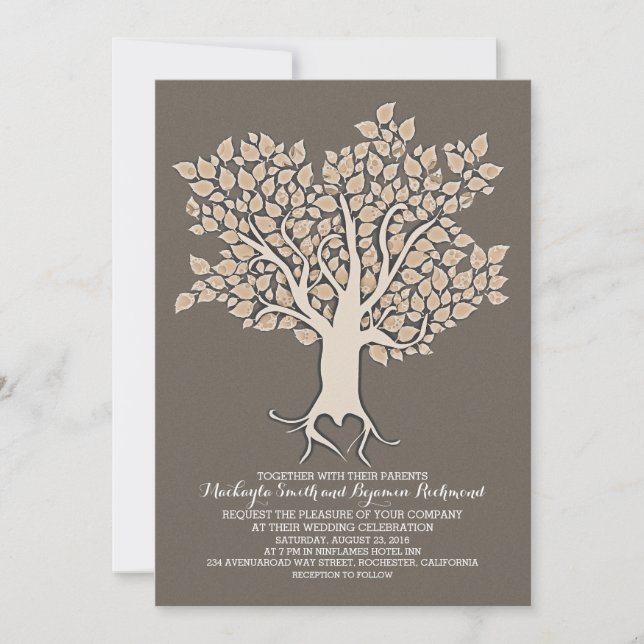 ivory tree elegant modern wedding invitations (Front)