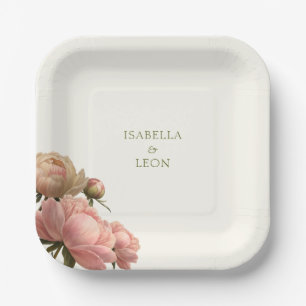 Ivory Trendy Vintage Rose Wedding Paper Plate