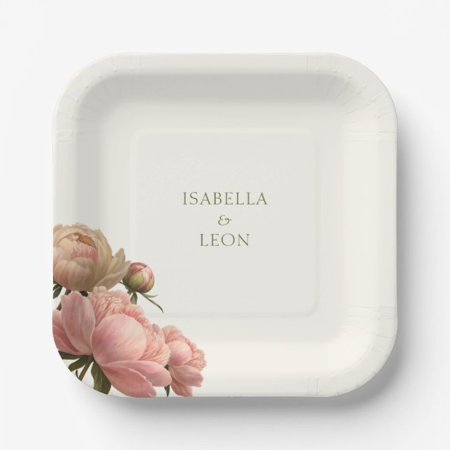 Ivory | Trendy Vintage Rose Wedding  Paper Plate (Front)