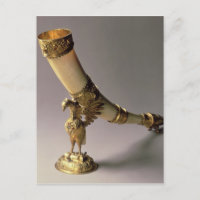 Ivory tusk drinking horn with silver-gilt mounts