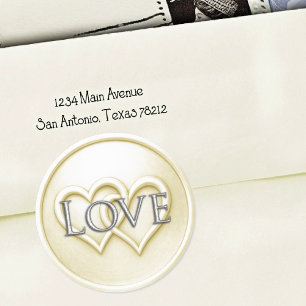 Ivory Two Hearts Intertwined Wedding Love Classic Round Sticker