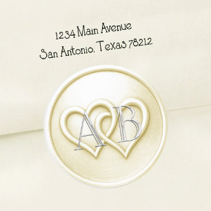 Ivory Two Hearts Silver Monogram Wedding Classic Round Sticker