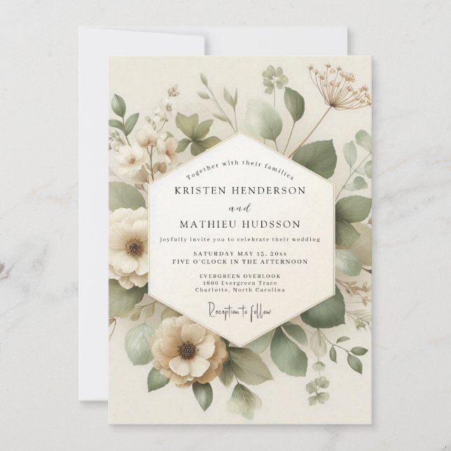 Ivory Verdant Meadow Wedding Invitation (Front)