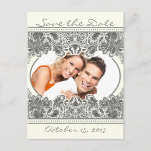 Ivory Victorian Paisley Save The Date Your Photos Announcement Postcard