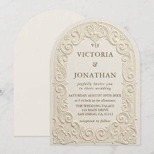 Ivory Vintage Art Nouveau Monogram Wedding Invitation