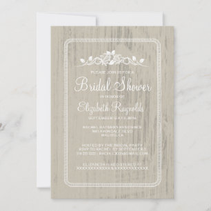 Ivory Vintage Barn Wood Bridal Shower Invitations