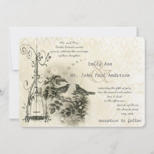 Ivory Vintage Bird Cage Love Birds Invitation