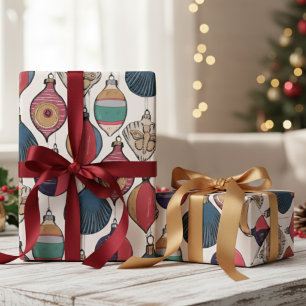 Ivory Vintage Christmas Ornaments Pattern Wrapping Paper