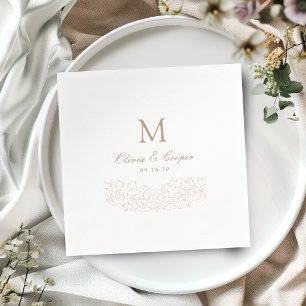Ivory Vintage Ornate Classic Monogram Wedding Napkin