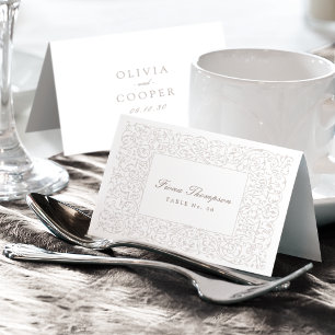 Ivory Vintage Ornate Foldable Place Card