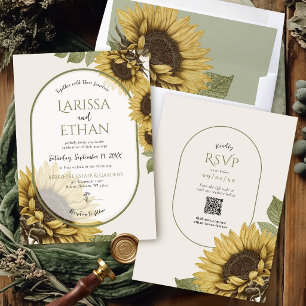 Ivory Vintage Sunflower Simple Boho Wedding Invitation