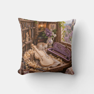 Ivory Violin Workshop Lilac Flowers Vintage Studio Cushion