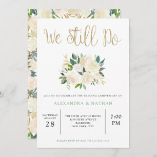 Ivory Watercolor Floral Gold Wedding Anniversary Invitation
