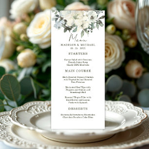 Ivory Watercolor Floral Rustic Sage Green Wedding Menu