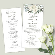 Ivory Watercolor Floral Sage Green Wedding Program