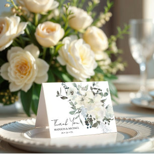 Ivory Watercolor Floral Sage Green Wedding Thank You Card