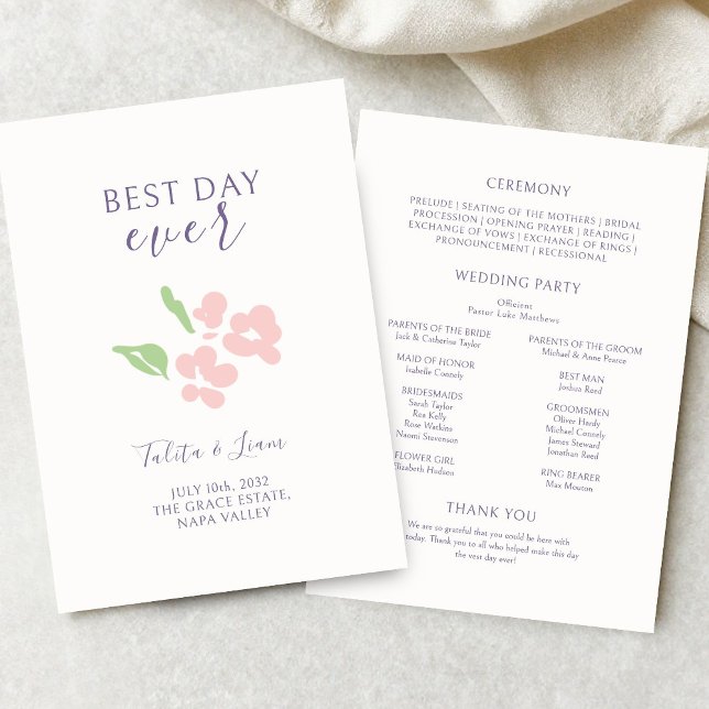 Ivory | Watercolor Floral Wedding Flat Program Programme (Creator Uploaded)