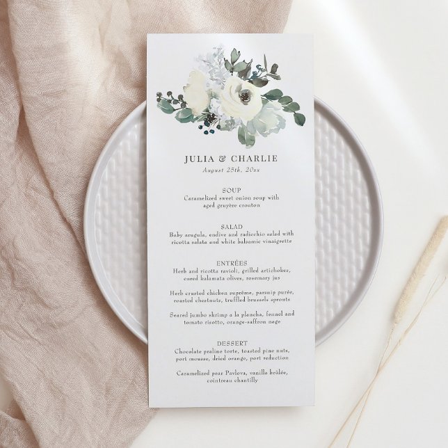 Ivory Watercolor Floral Wedding Menu (Creator Uploaded)
