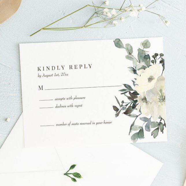 Ivory Watercolor Floral Wedding RSVP Card (Creator Uploaded)
