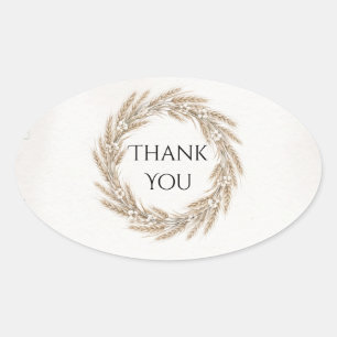 Ivory Watercolor Wheat Wreath Thank You Sticker