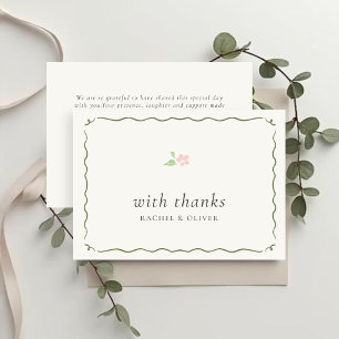 Ivory Wavy Floral Flat Wedding Thank You Card