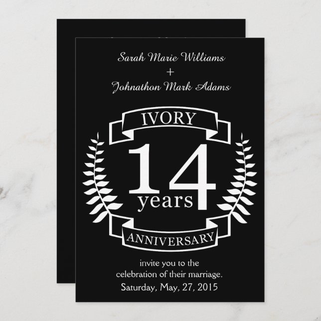 Ivory wedding anniversary 14 years invitation (Front/Back)