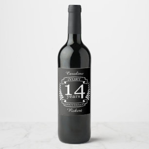 Ivory wedding anniversary 14 years wine label