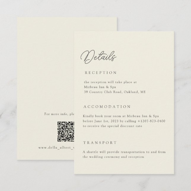 Ivory Wedding Details Qr Code Enclosure Card (Front/Back)