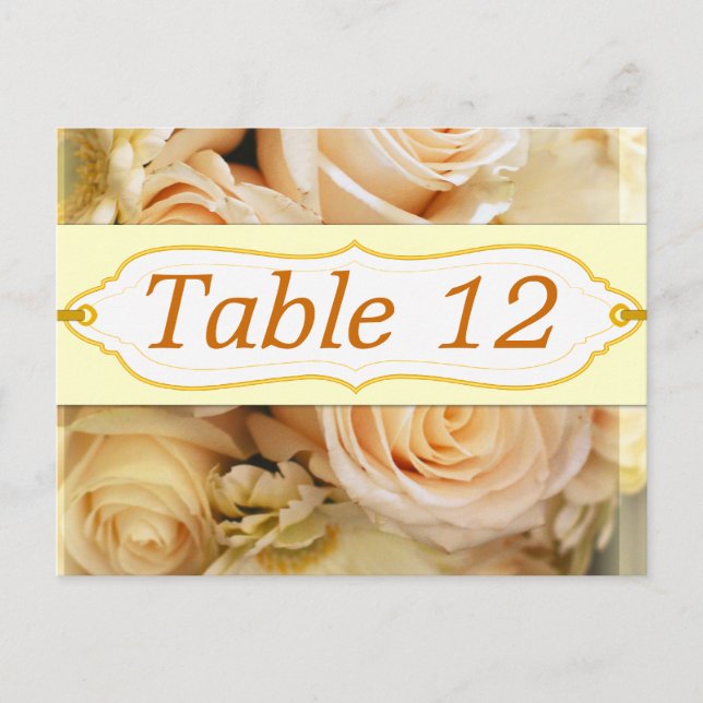 Ivory Wedding Roses Reception Table Number Cards (Front)