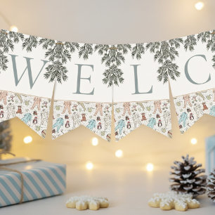 Ivory Welcome Baby Christmas Winter Baby Shower Bunting