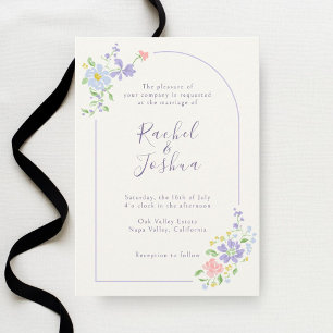 Ivory Whimsical Floral Arch Script Wedding Invitation
