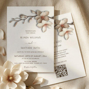 Ivory White 3D Magnolia Flower Minimalist Wedding Invitation