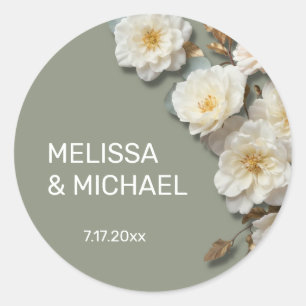 Ivory White 3D Roses Wedding Classic Round Sticker