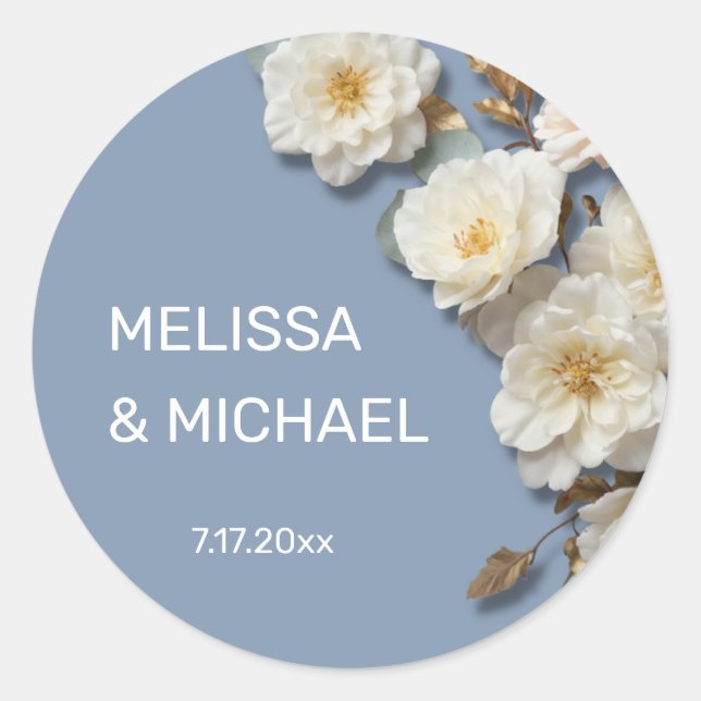 Ivory White 3D Roses Wedding Classic Round Sticker (Front)