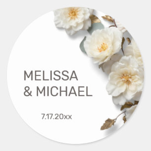 Ivory White 3D Roses Wedding Classic Round Sticker
