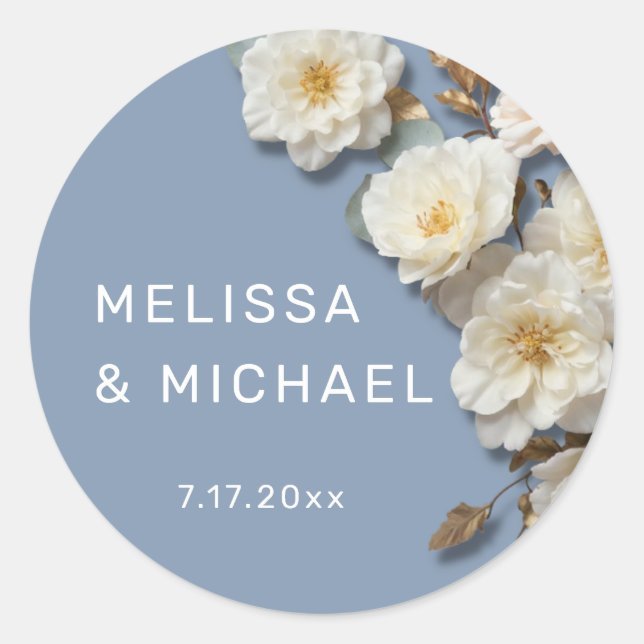 Ivory White 3D Roses Wedding Classic Round Sticker (Front)