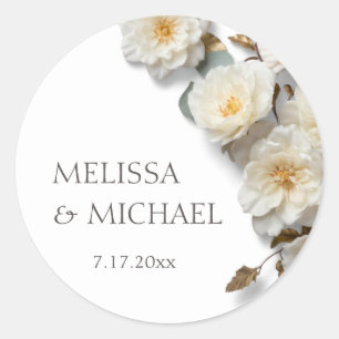 Ivory White 3D Roses Wedding Classic Round Sticker