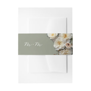 Ivory White 3D Roses Wedding Invitation Belly Band