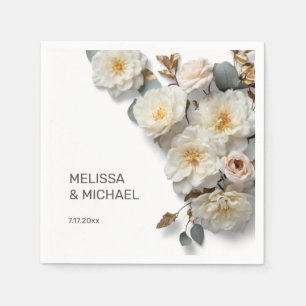 Ivory White 3D Roses Wedding Napkin