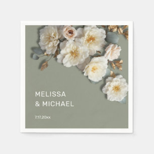 Ivory White 3D Roses Wedding Napkin