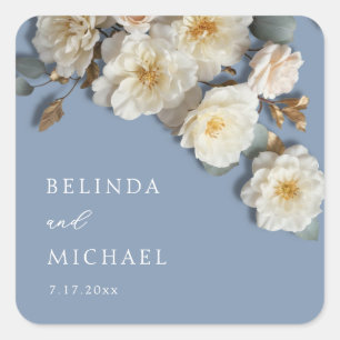 Ivory White 3D Roses Wedding Square Sticker